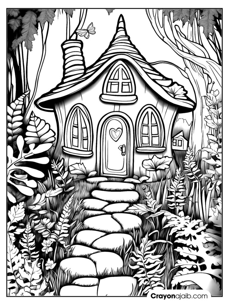 Creative escape fairy house coloring pages for all ages