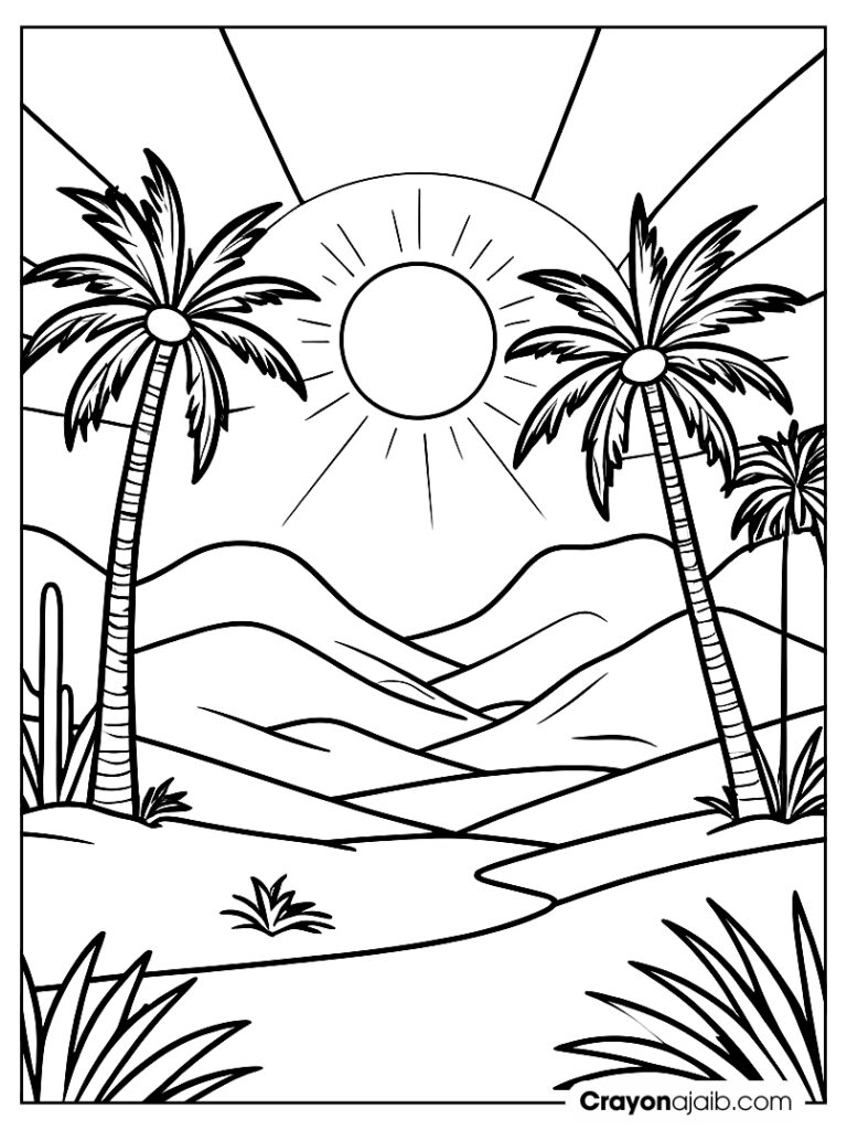 Desert oasis with palm trees for preschoolers ca