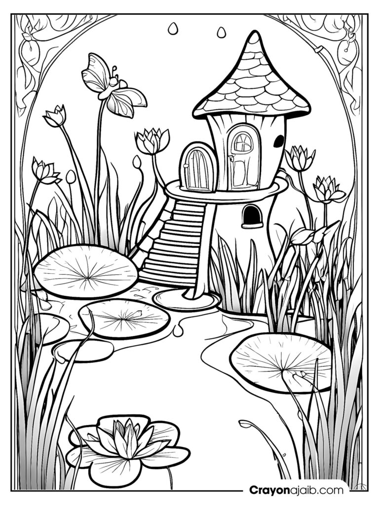 Enter the enchanted forest must have fairy house coloring pages