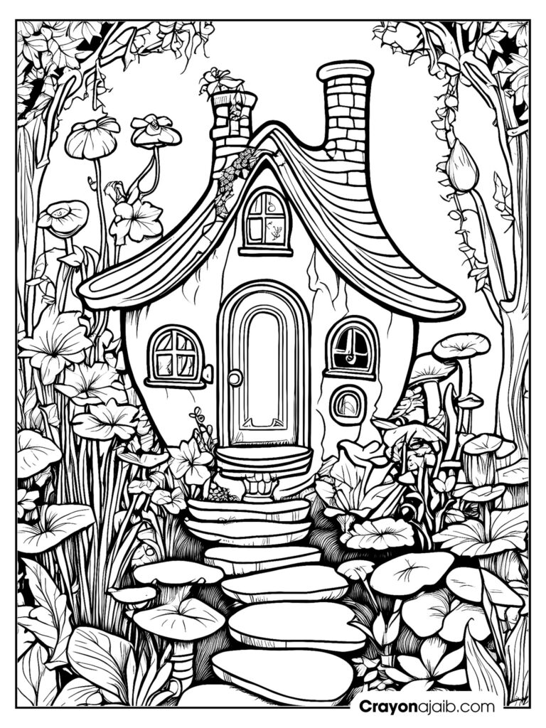 Fairy dreams come true adorable fairy house coloring pages for kids