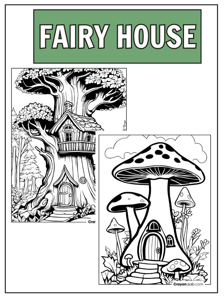 Printable fairy house coloring pages