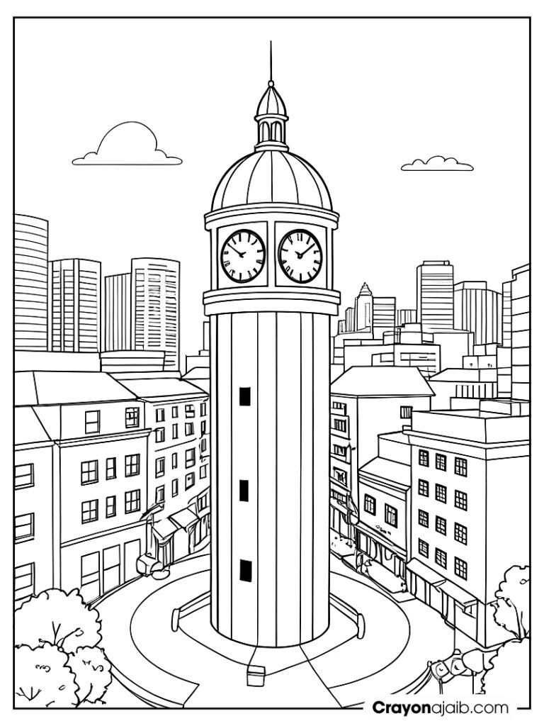 Round clock tower in the city ca