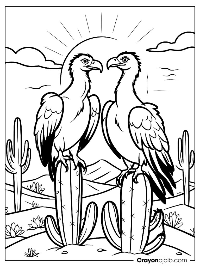 Vultures perched on a cactus for preschoolers ca