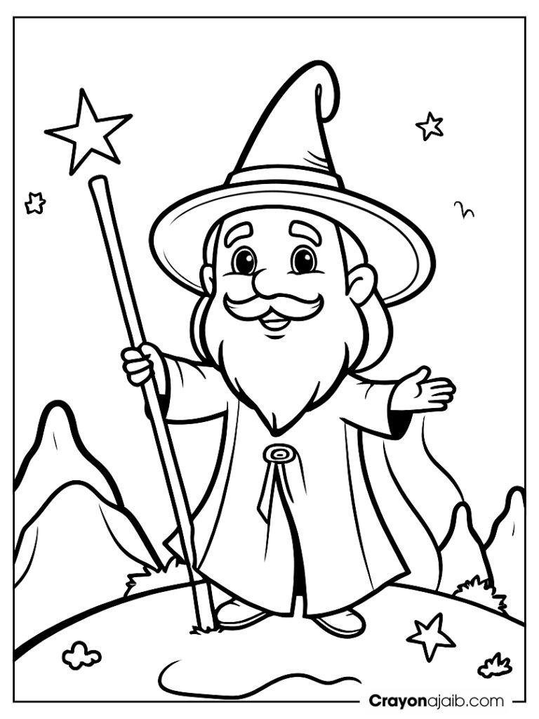 Wizard casting a spell for kids crayonajaib