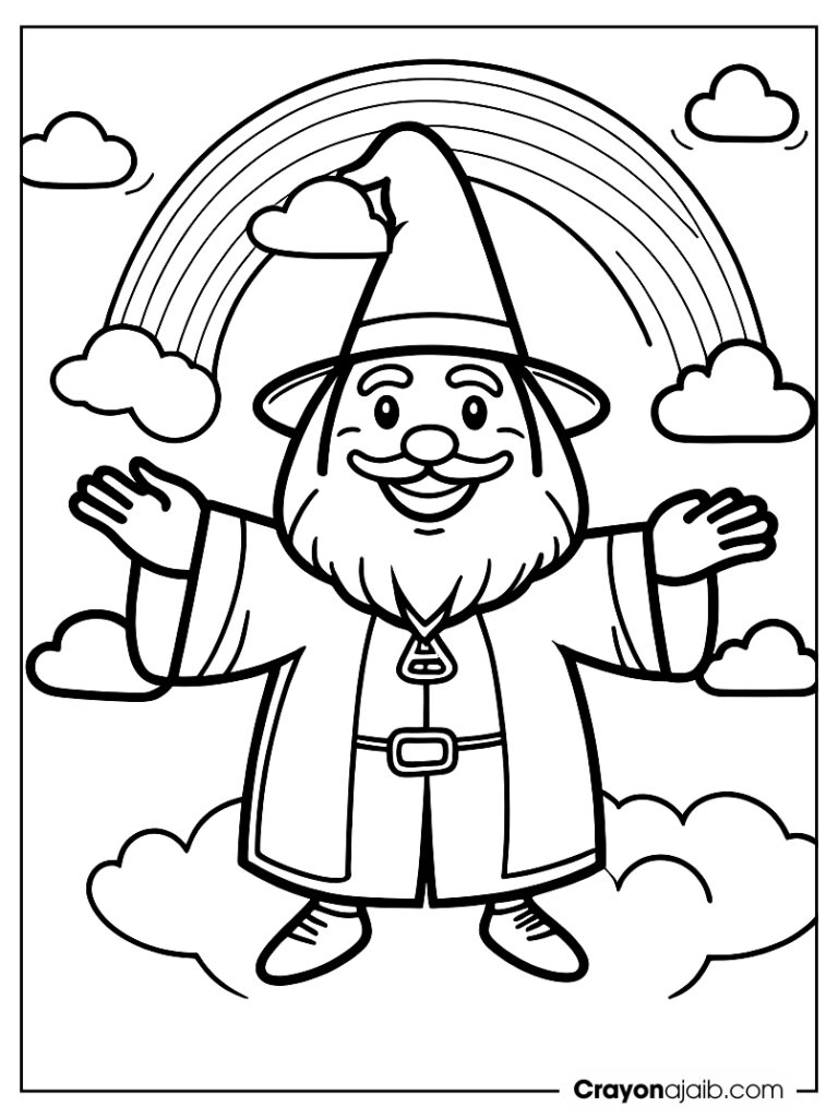 Wizard creating magic rainbow in the sky crayonajaib