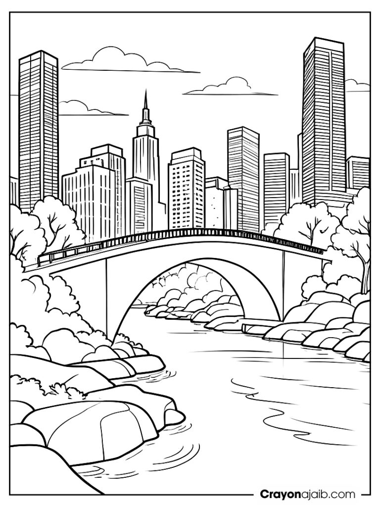 Bridge scene introduces kids to city landscapes and important transportation structures ca