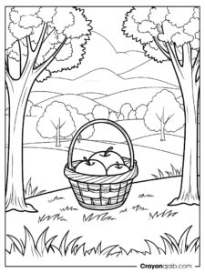 Apple basket coloring page with country background ca