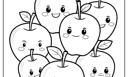 Apple family coloring page with expressions ca