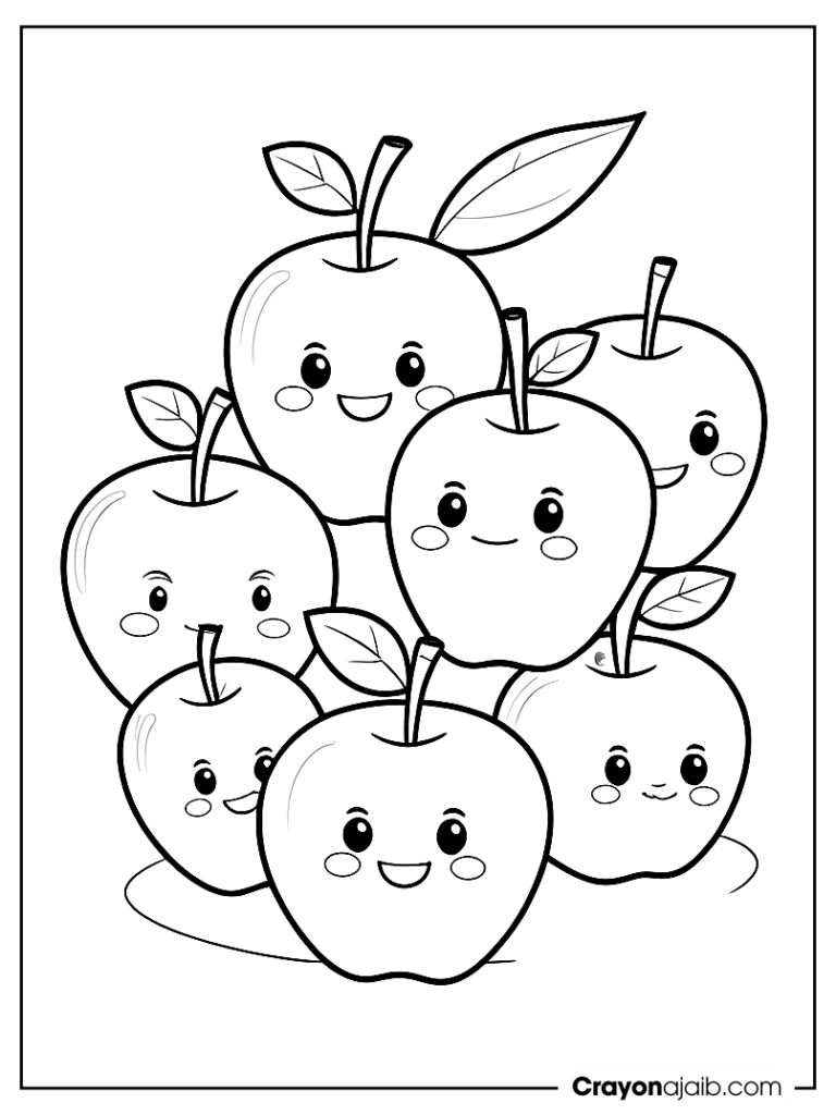 Apple family coloring page with expressions ca