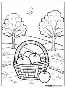 Apple in basket for kids coloring page ca