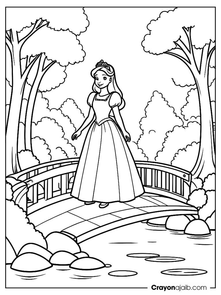 Bridge and princess coloring page for kids ca