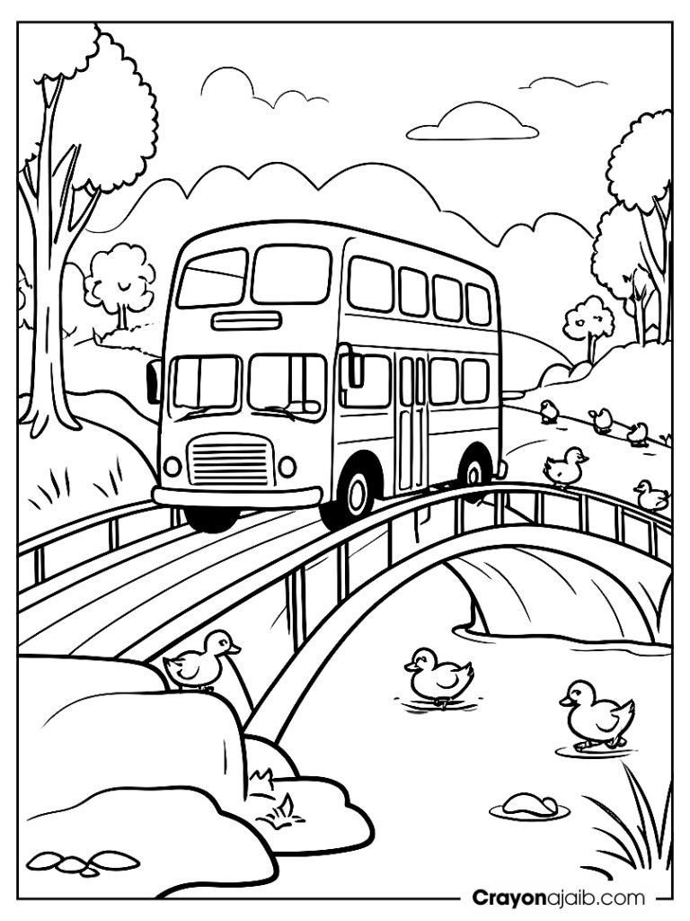 Bus driving over a bridge for preschool learning ca