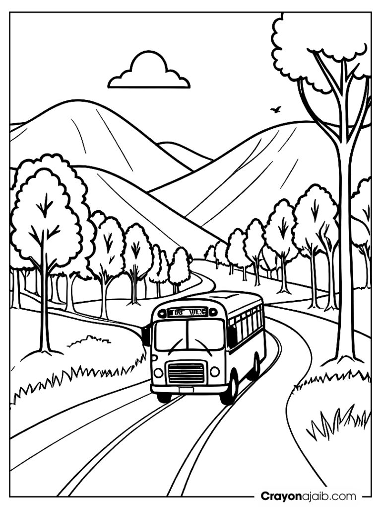 Bus driving through the countryside for kids ca