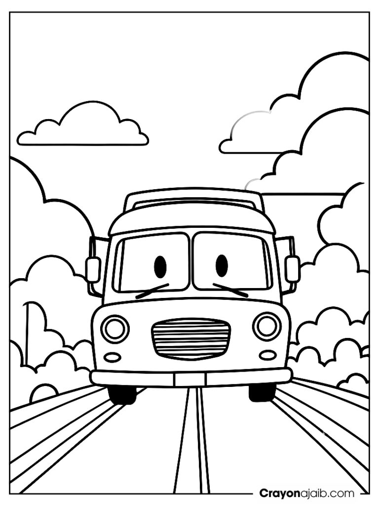 Cartoon bus driving under the sun for preschoolers ca