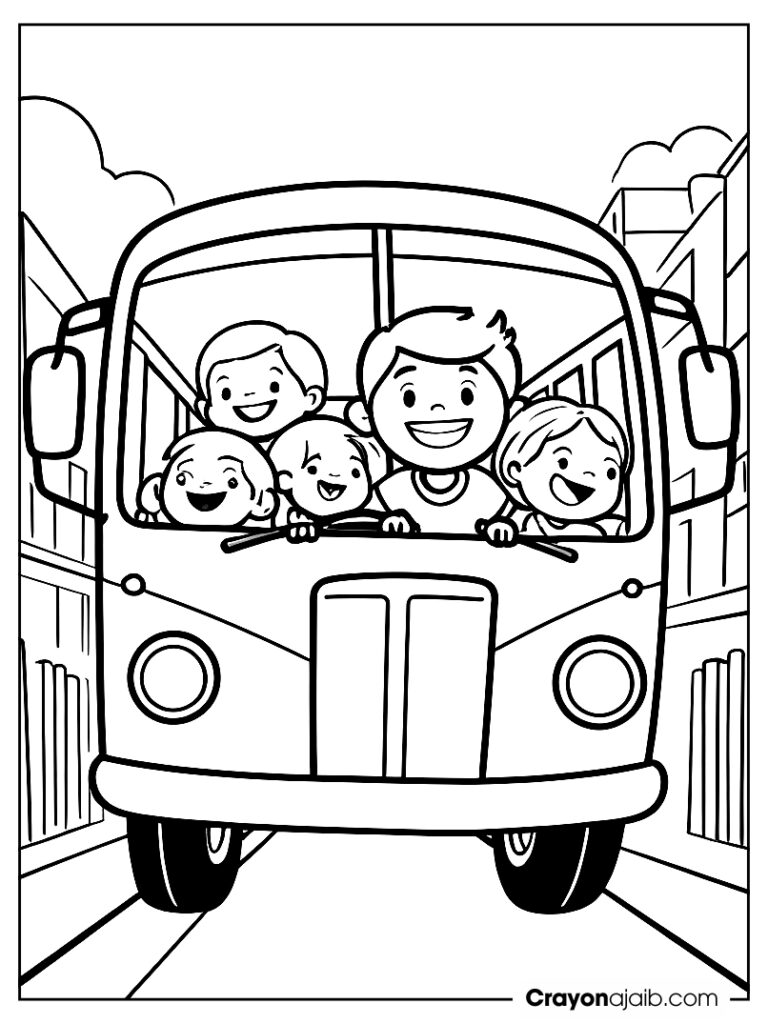 Cartoon bus with friendly driver for kids ca