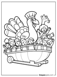 Children waving from parade float coloring page ca