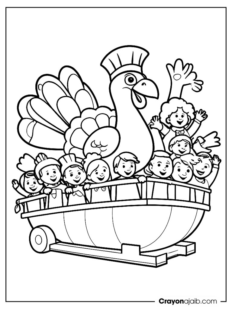 Children waving from parade float coloring page ca