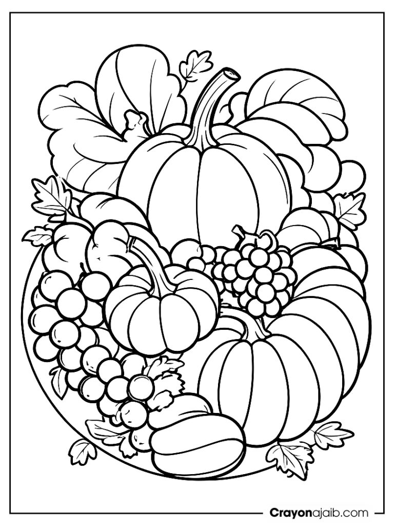 Classic thanksgiving cornucopia coloring page ca