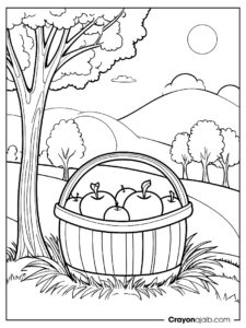 Countryside apple basket scene coloring page ca