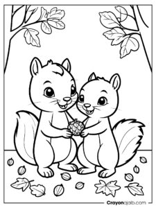 Cute thanksgiving squirrels coloring page ca