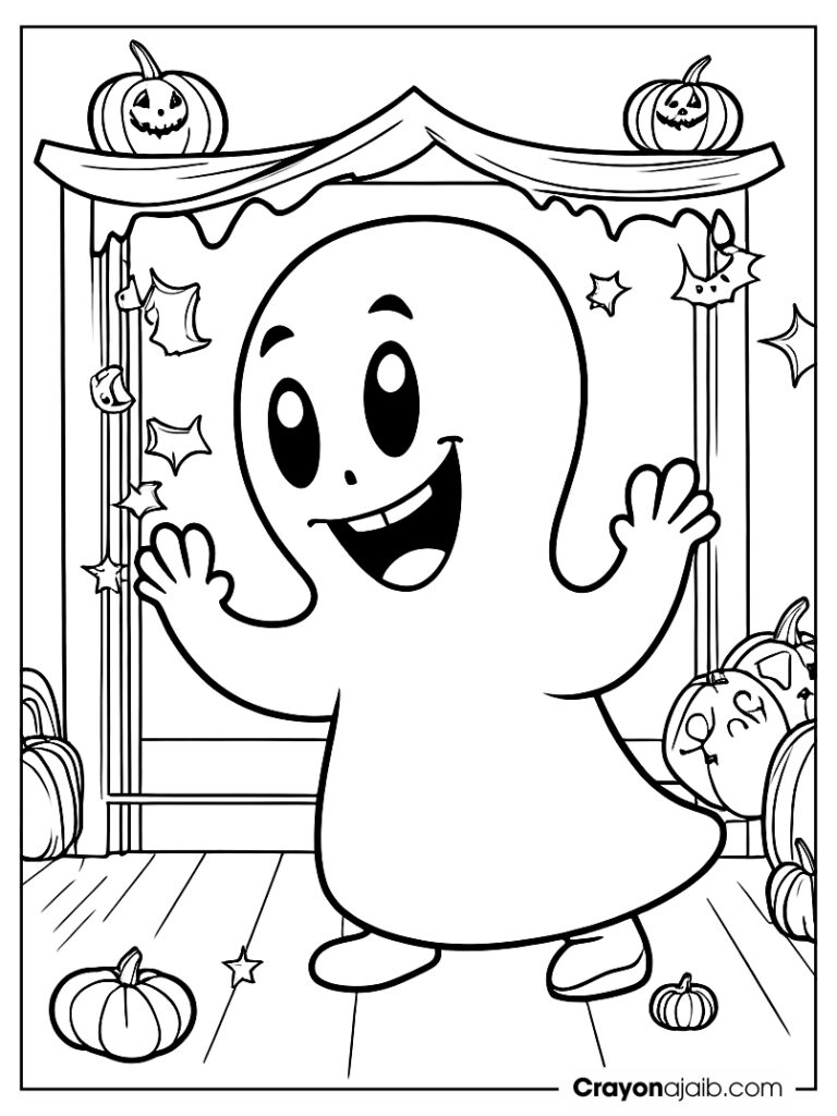 Dancing halloween ghost at party crayonajaib