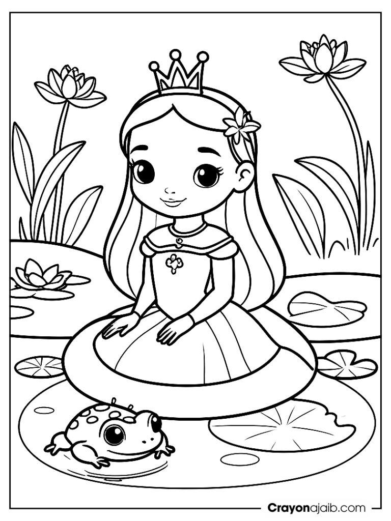 Easy princess and frog prince coloring page ca