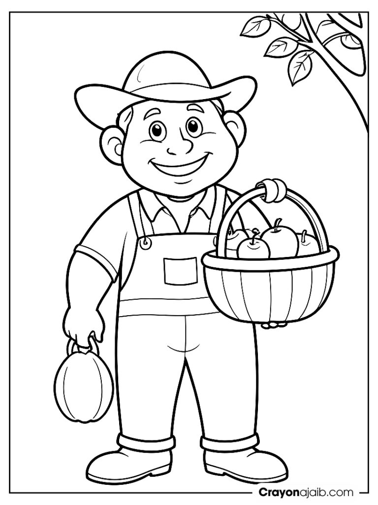 Farmer and apple coloring page ca