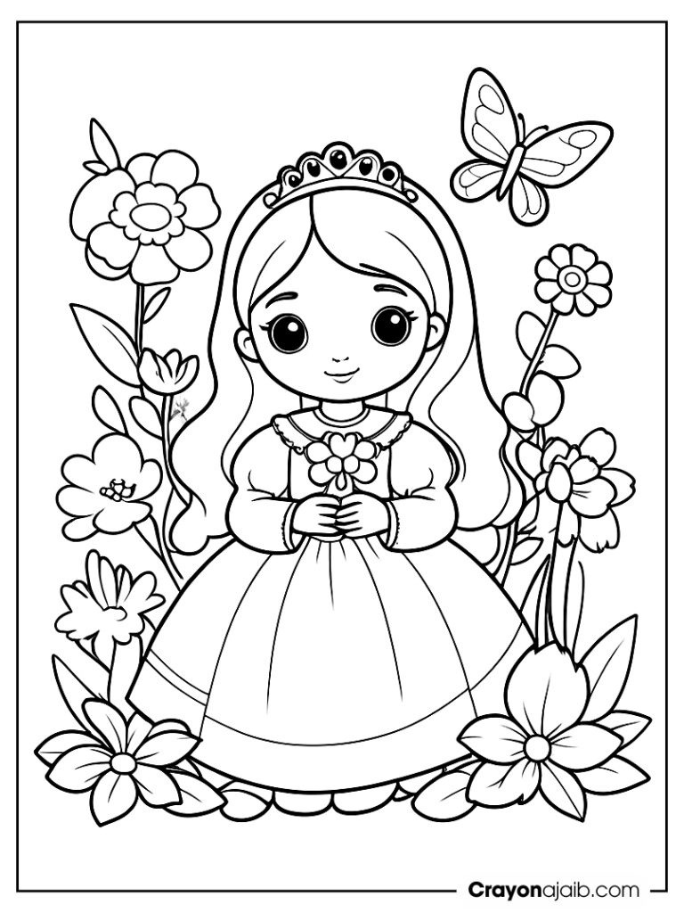 Flower garden princess coloring page for kids ca