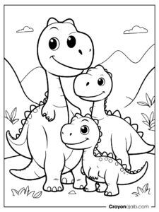 Friendly dinosaur family with baby dinosaur ca