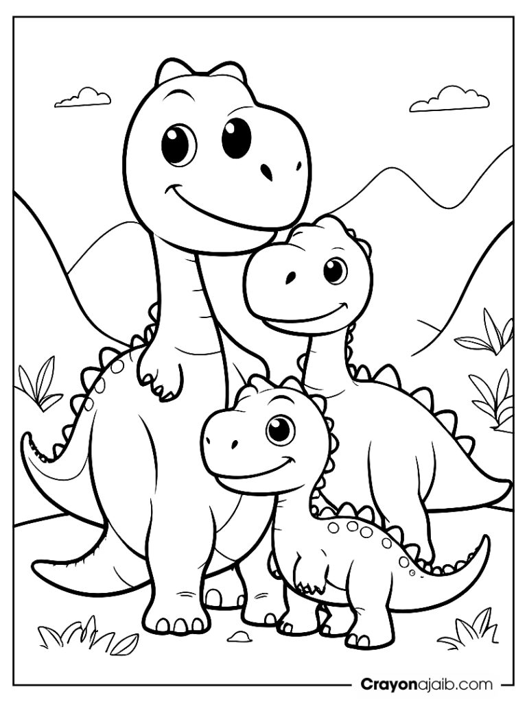 Friendly dinosaur family with baby dinosaur ca