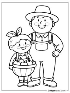 Friendly farmer and apple coloring page ca