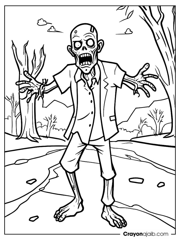 Friendly zombie walking with arms outstretched ca