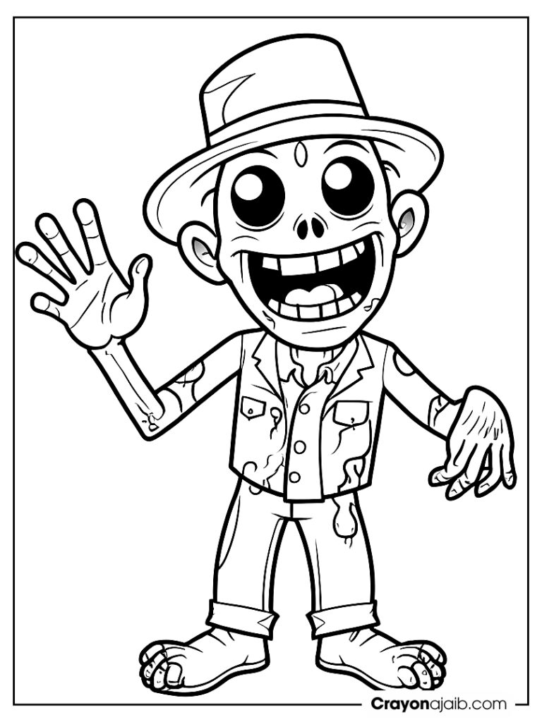 Friendly zombie waving with hat ca