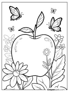 Garden scene with apple and bees coloring page ca