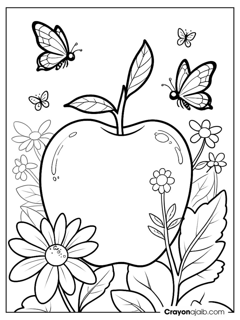 Garden scene with apple and bees coloring page ca