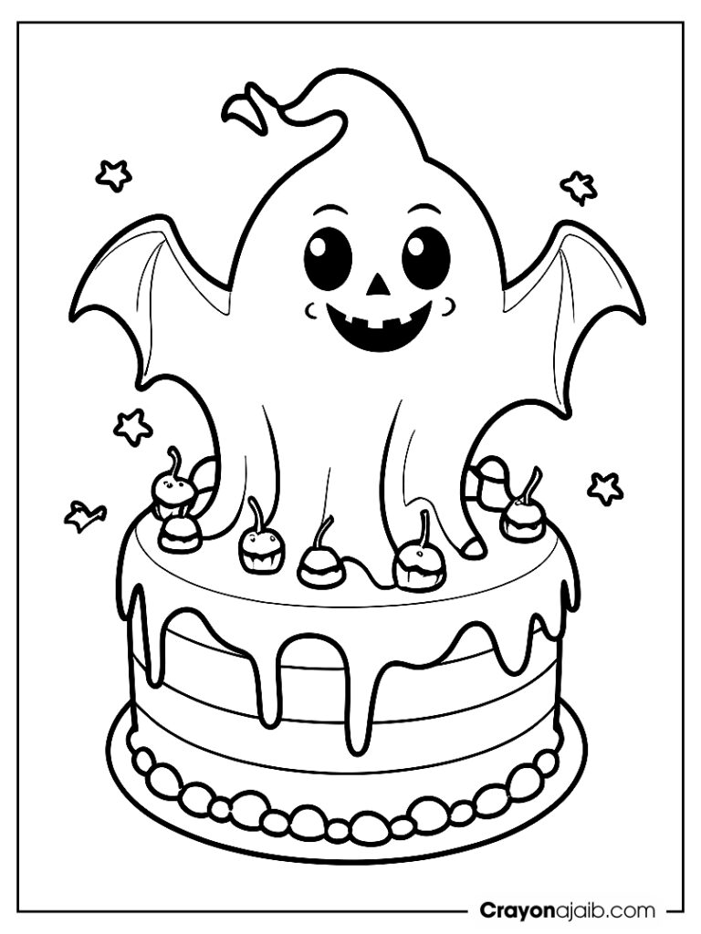 Ghost halloween cake coloring page ca