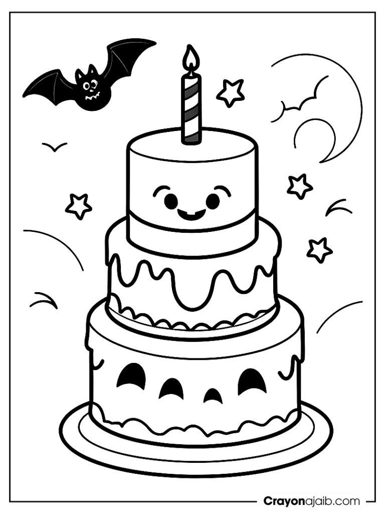 Ghost topped halloween cake coloring page ca