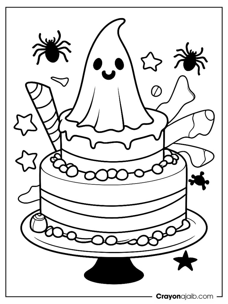 Ghost and spider cake coloring page ca