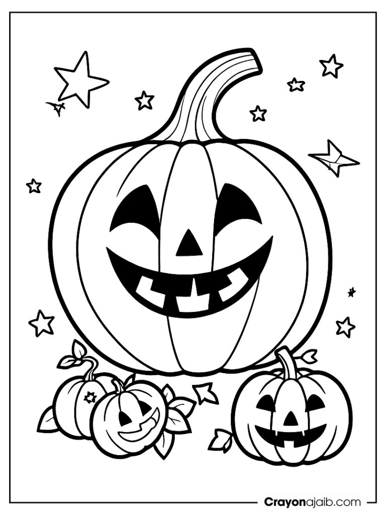 Grinning halloween jack o' lantern with stars crayonajaib