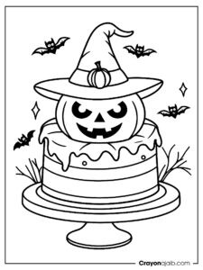 Halloween cake with pumpkin shape coloring page ca