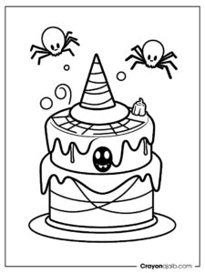 Halloween cake with spider web coloring page ca