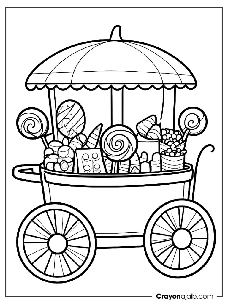 Halloween candy cart with lollipops and chocolate ca