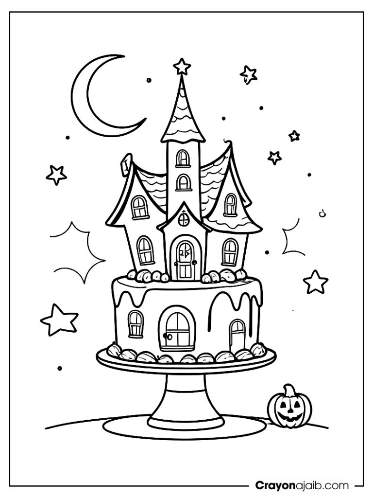 Haunted house cake coloring page ca