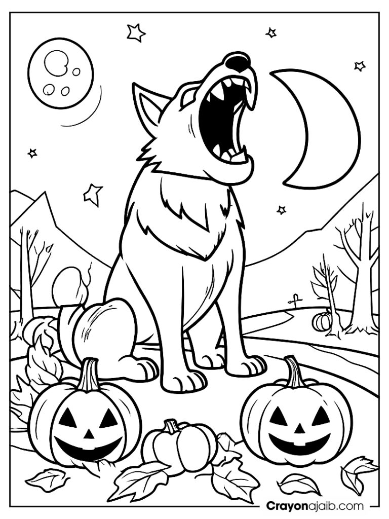 Howling werewolf with pumpkins ca