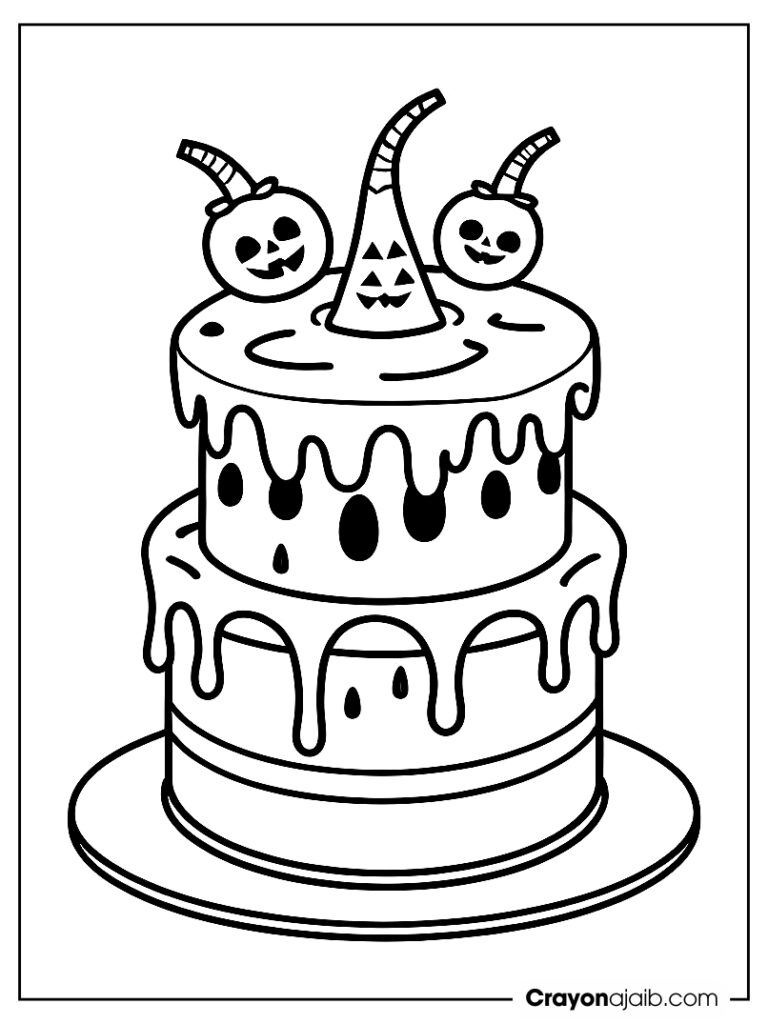 Layered halloween cake coloring page ca