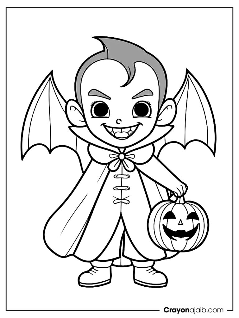 Little vampire with pumpkin ca