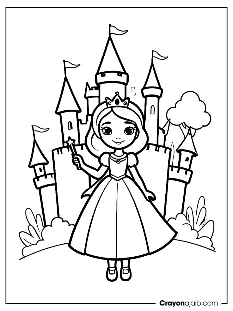 Magic princess by castle coloring page ca