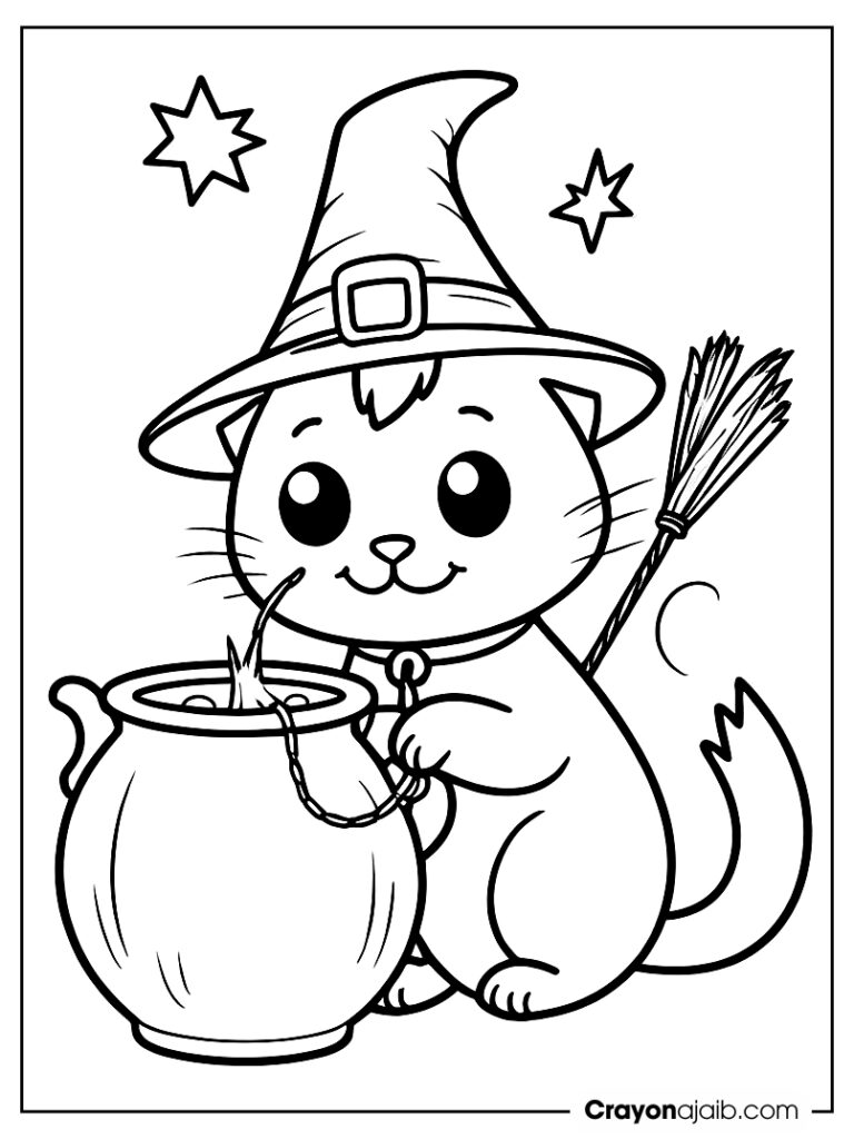 Mischievous halloween cat with witch's broom ca