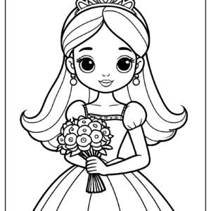 Princess holding flowers coloring page for kids ca