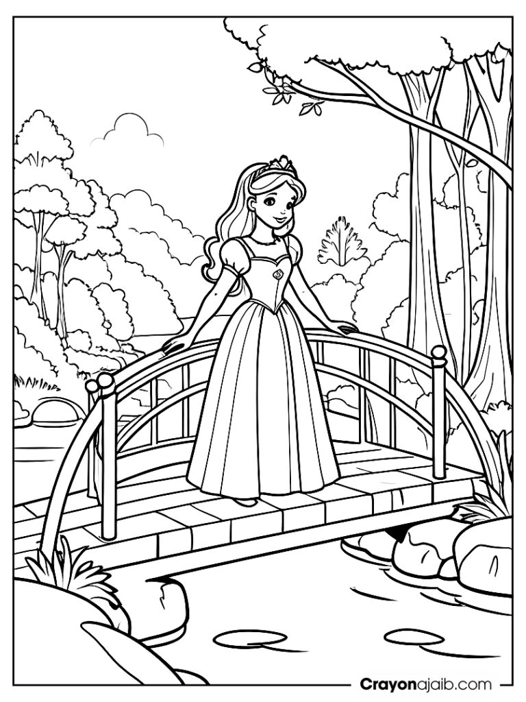 Princess on bridge coloring page ca